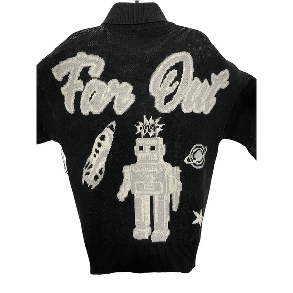 Spirit Jersey NWT Unisex Black Zip Up Cardigan Sweater Far Out Robot Oversized S - Picture 7 of 10